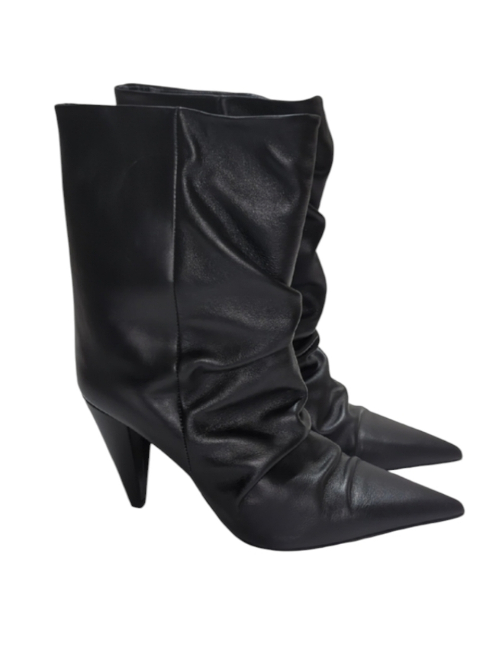 Topshop Nadia Black Leather Heeled Boots with Ruched Design Size EU 41